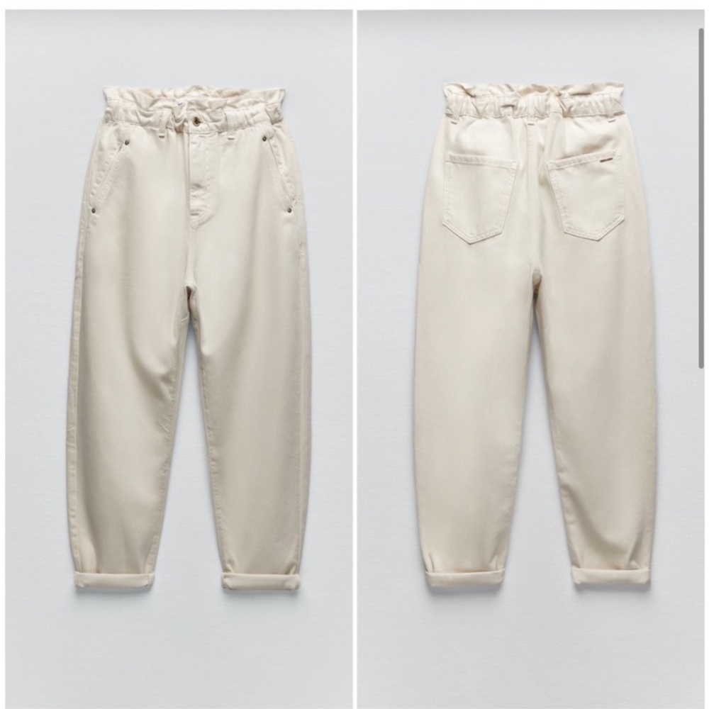 ZARA Paper Bag Barrel Pants in Cream Denim - Picture 6 of 12